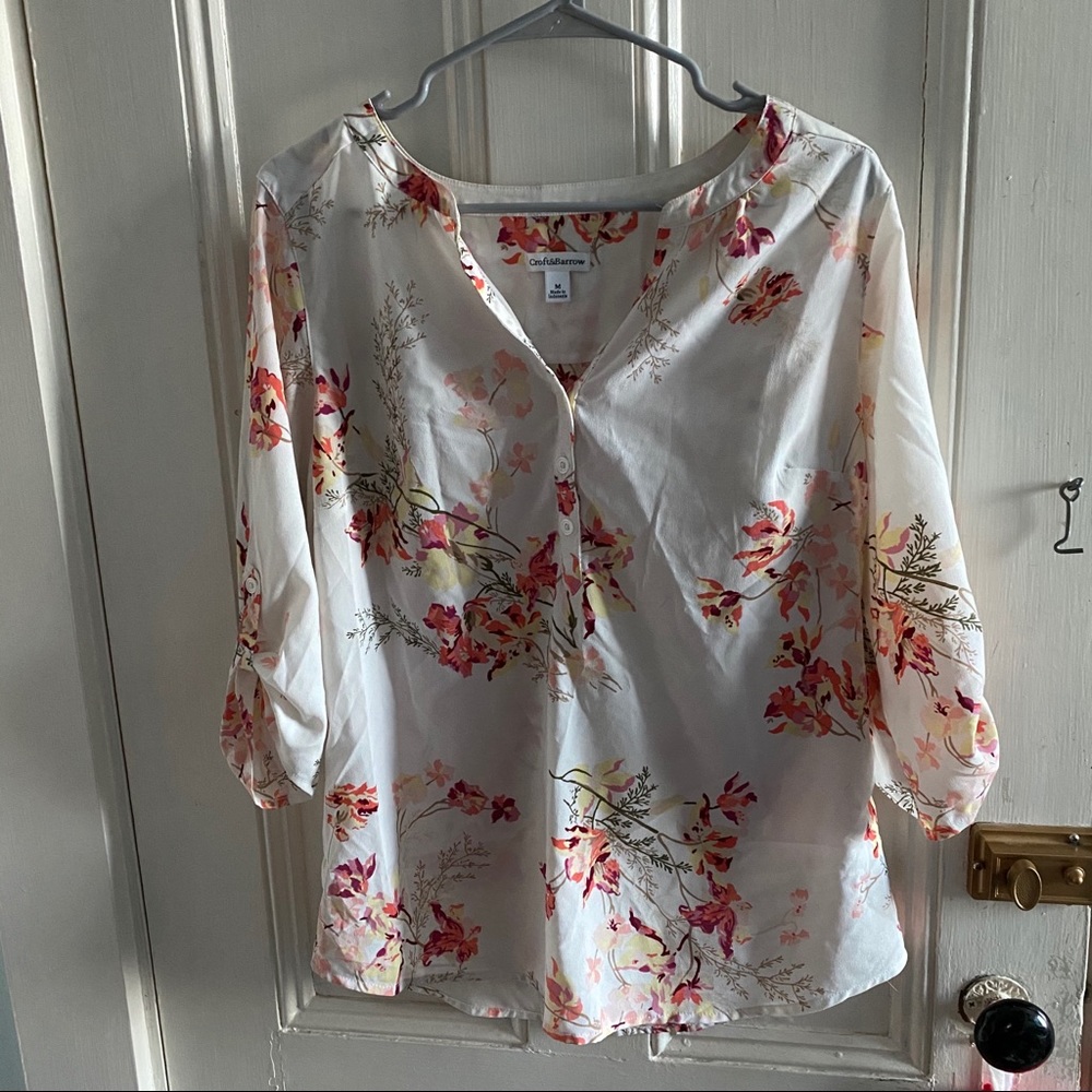 White Floral Button Up Top